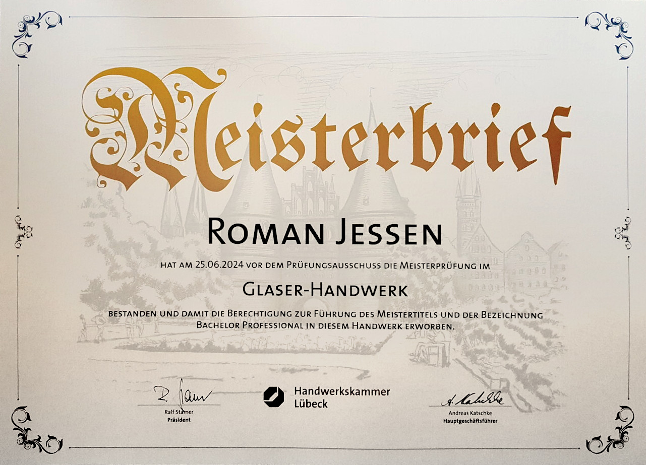 Meisterbrief im Glaser-Handwerk, Handwerkskammer Lübeck, 2024